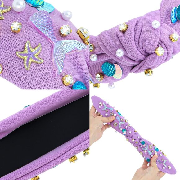 Mermaid Headband Cotton Teens Rhinestones Pearls Starfish Decor Gift - Picture 5 of 8